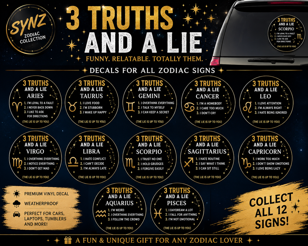 Dad Car Magnet — "3 Truths & A Lie" Funny Zodiac Dad Gift